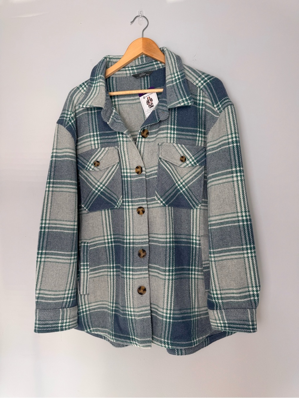 Member's Mark Plaid Oversized Shacket Jacket Everglade - Picture 2 of 7